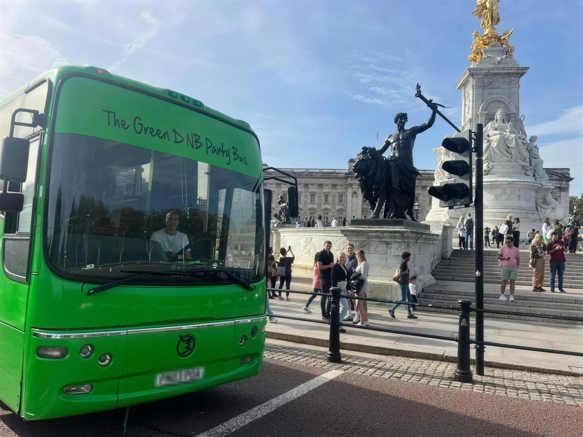 The green party bus outside Buckingham Palace in London